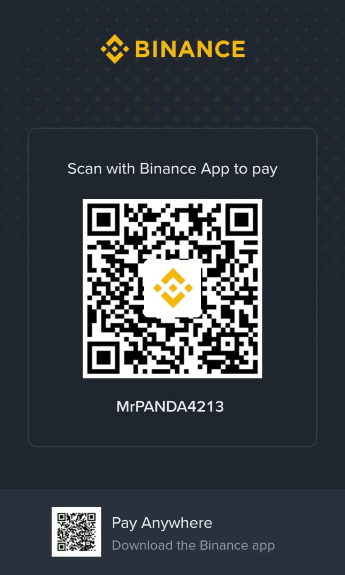 Binance QR code β scan to copy the payment number